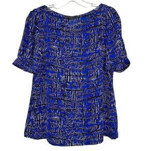 Banana Republic Lightweight Blouse Puff Sleeve Blue/Black Abstract Print XS